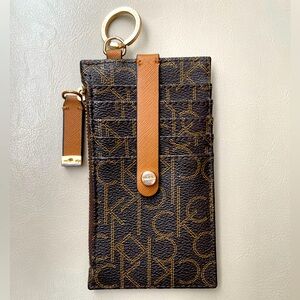 Brown Monogram Card Holder Wristlet with Gold Ring